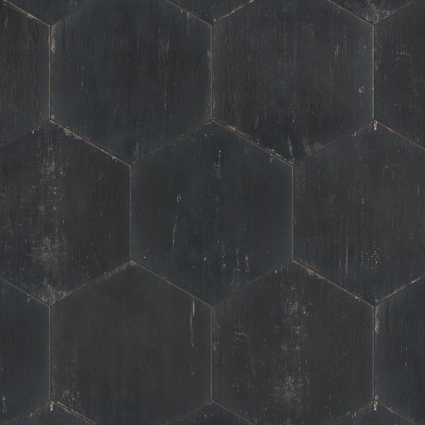 Merola Tile Retro Hex Nero 7 in. x 8 in. Porcelain Floor and Wall Take Home Tile Sample