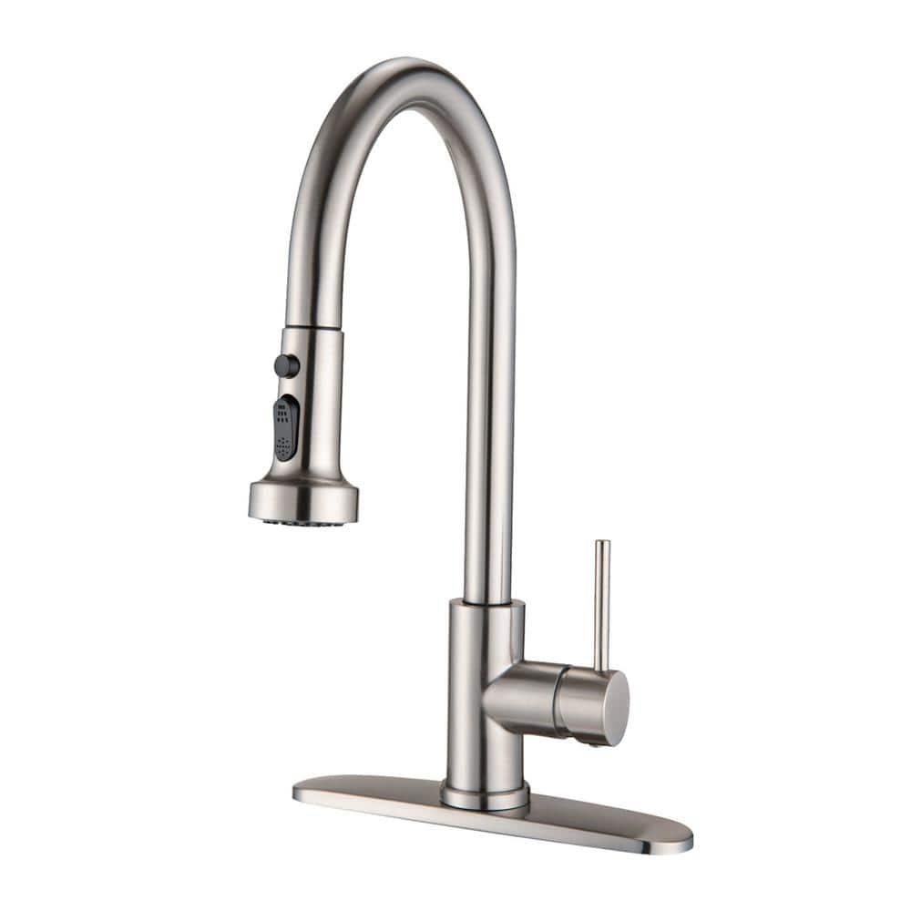 Single Handle Pull Down Sprayer Kitchen Faucet with Pull Out Spray Wand Stainless Steel Sink Taps in Brushed Nickel -  FLG, CY-0056-BN