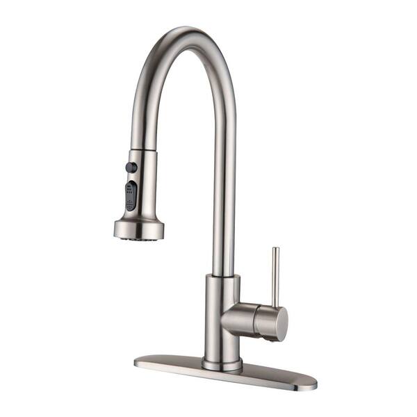 FLG Single Handle Pull Down Sprayer Kitchen Faucet with Pull Out Spray Wand Stainless Steel Sink Taps in Brushed Nickel