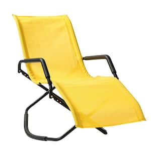 Yellow 1-Pc Aluminum Outdoor Chaise Lounge, Folding Reclining Chair with Teslin Fabric Cushion & Black Metal Frame