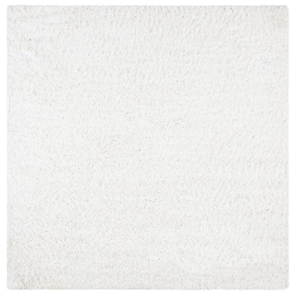August Shag White 4 ft. x 4 ft. Solid Square Area Rug
