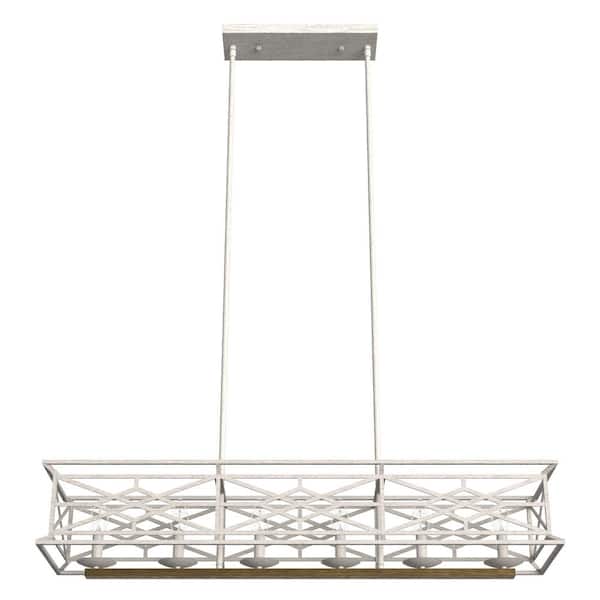Hunter Langwood 6 Light Distressed White Basket Chandelier Kitchen Light