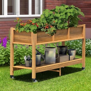 46 in. x 17 in. x 31 in. HIPS Plastic Raised Garden Bed with Shelf and Lockable Wheels