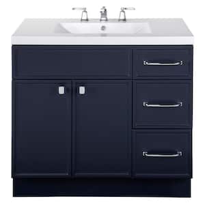 Manhattan 36 in. W x 21 in. D x 36-1/2 in. H Free Standing Vanity White with Rectangle Basin in Blue