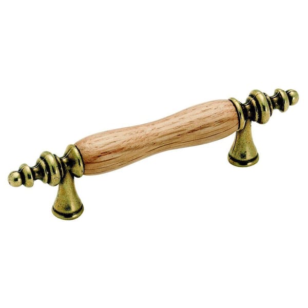 Amerock Royal Family 3 in. Oak/Burnished Brass Finish Center-to-Center Pull