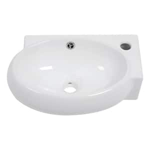 16.5 in. L x 11 in. W x 4.92 in. H Wall Mount Oval Bathroom Sink in White Ceramic with Single Faucet Hole