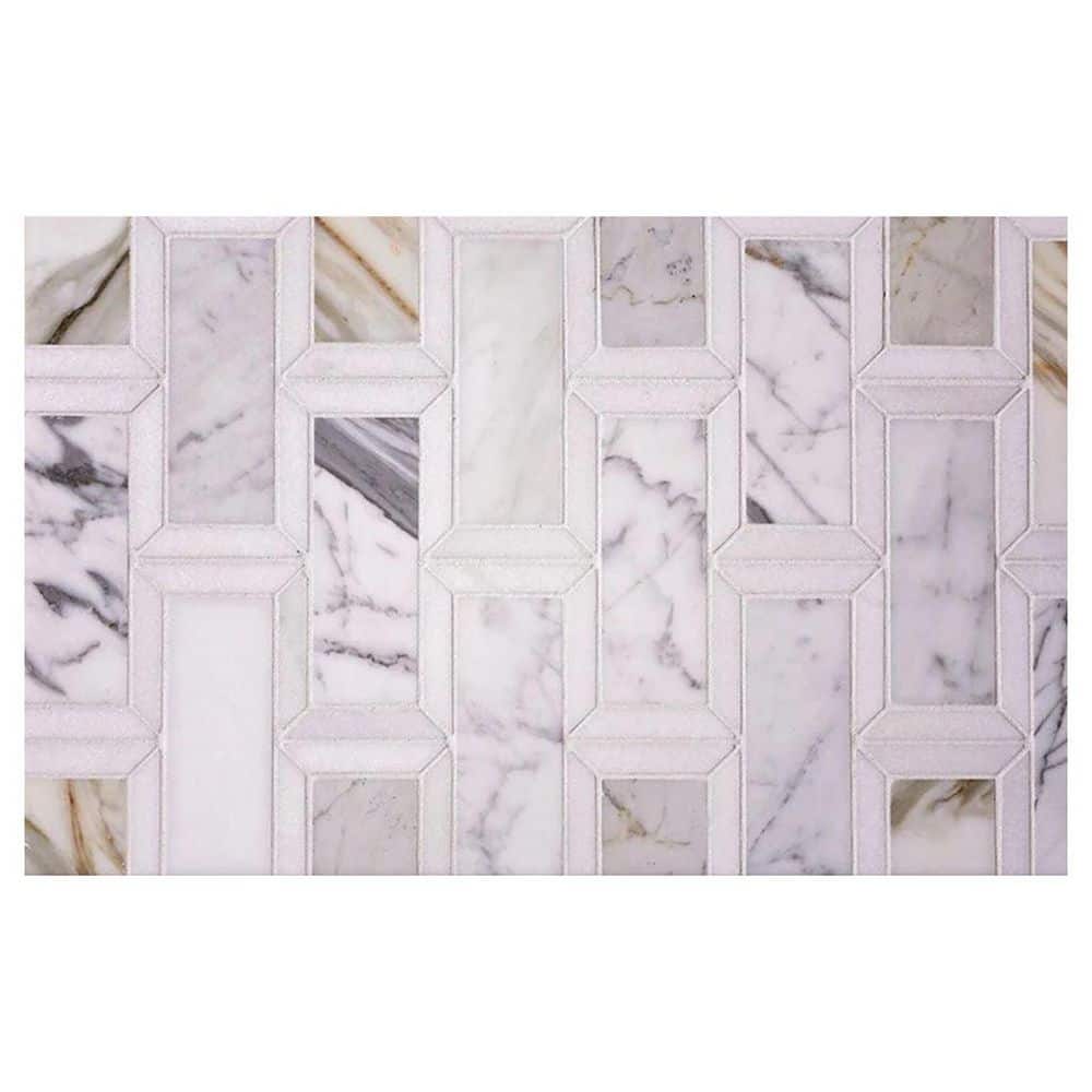 Serena 4 in. x 4 in. Polished White Gray Calacatta Gold, Thassos Marble Mosaic Wall and Floor Tile Sample (0.14 sq. ft.) price history on PriceWatchPro