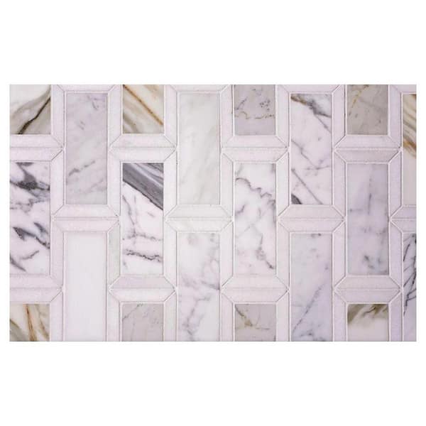 Serena 4 in. x 4 in. Polished White Gray Calacatta Gold, Thassos Marble Mosaic Wall and Floor Tile Sample (0.14 sq. ft.)