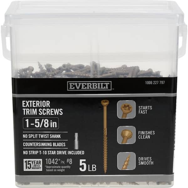 Everbilt #8 x 1-5/8 in. Star Drive Trim-Head Wood Screw 5 lbs.-Box (1042-Piece)