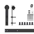 8 ft./96 in. Black Rustic Non-Bypass Sliding Barn Door Hardware Kit Straight Design Roller for Single Door