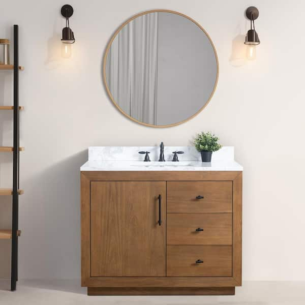 42 in. W x 22 in. D x 38 in. H Single Sink Bathroom Vanity in Tan with Arabescato White Engineered Marble Top