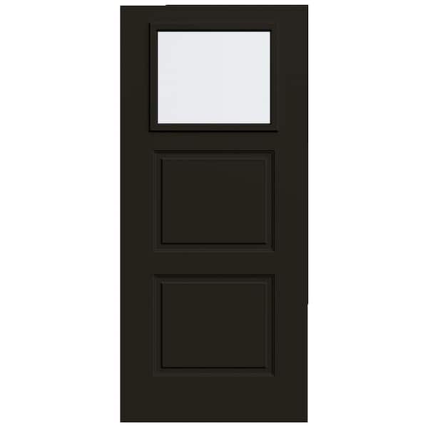 JELD-WEN 36 in. x 80 in. 2 Panel 1/4 Lite Right-Hand/Inswing Clear Glass Black Steel Front Door Slab