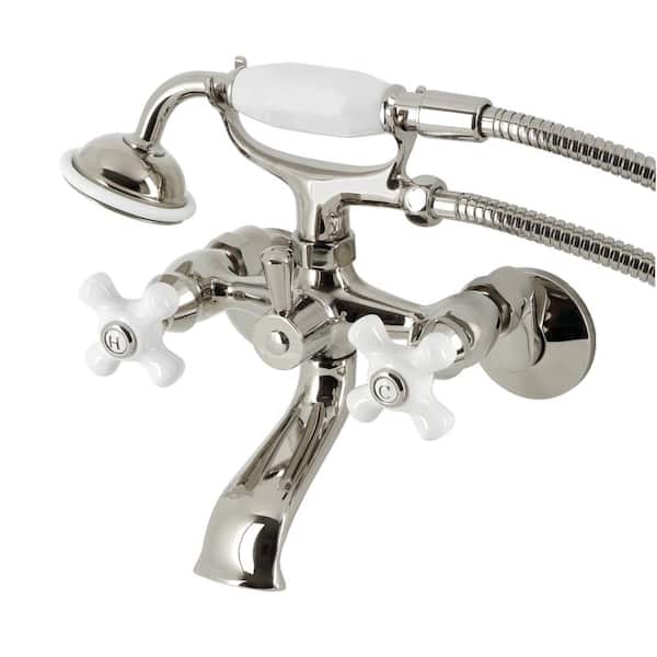 Kingston Brass Kingston 3-Handle Wall-Mount Clawfoot Tub Faucet with Hand Shower in Polished Nickel