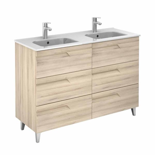 ROYO Vitale 48 in. W x 18 in. D 6-Drawers Vanity in Nature Beige with White Basin