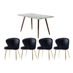 Olinto Black 5-Piece Dining Set with Marble Desk