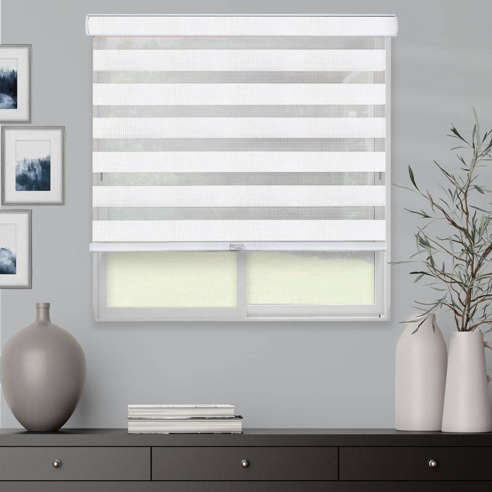 Basic Arctic Cordless Cut-to-Width Light Filtering Dual Layer Zebra Roller Shade 44 in. W x 72 in. L