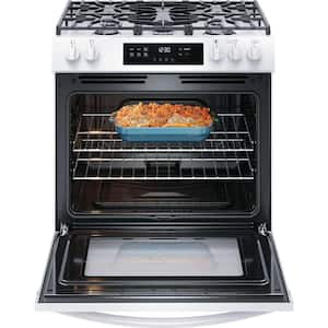30 in. 5 Burners Slide in Front Control Gas Range with Steam Clean in White