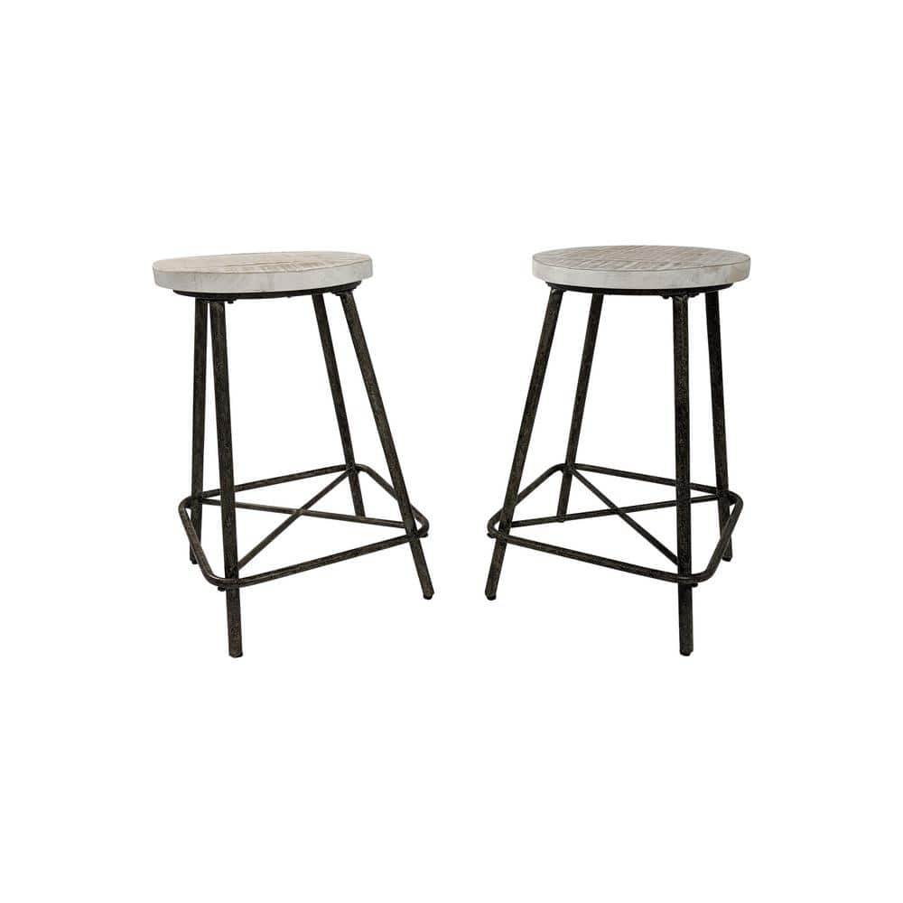 Ilona 24 in. Natural Driftwood and Aged Iron Backless Stool Set of 2