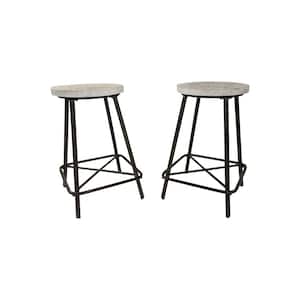Ilona 24 in. Natural Driftwood and Aged Iron Backless Stool Set of 2