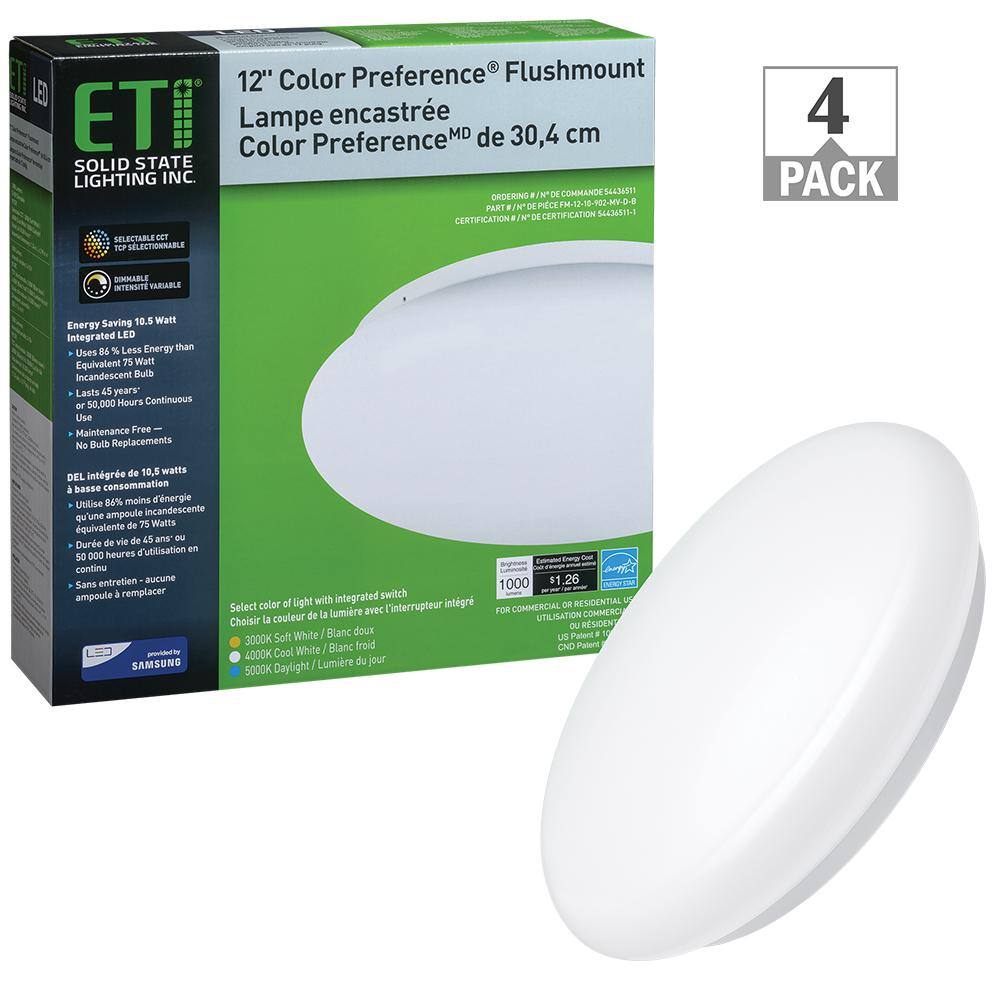 12 in. Low Profile Round LED Flush Mount Ceiling Light 1000 Lumens 120-277V 3000K 4000K 5000K Dimmable (4-Pack) price history on PriceWatchPro