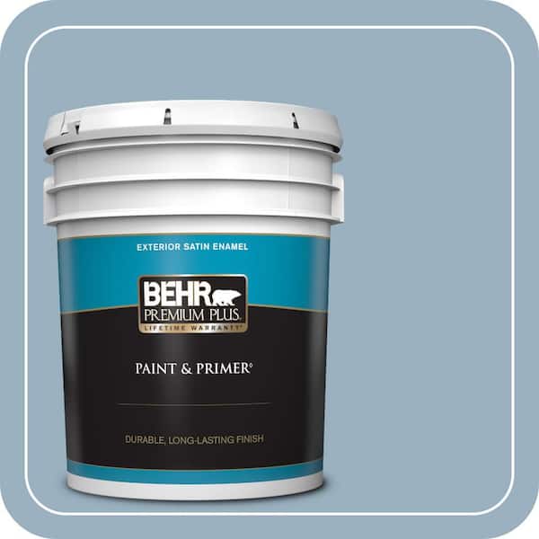 BEHR PREMIUM PLUS 5 gal. #ECC-32-1 Cloudless Day Satin Enamel Exterior Paint & Primer