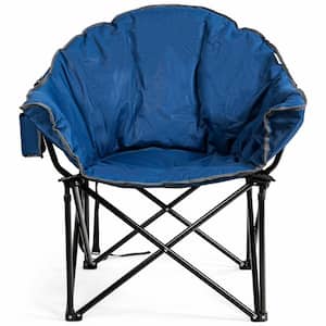 Navy Steel Folding Camping Moon Padded Chair with Carrying Bag