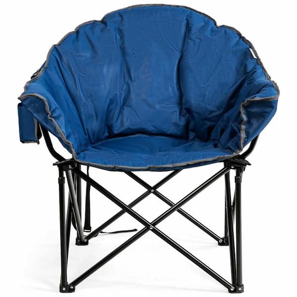 ANGELES HOME Navy Steel Folding Camping Moon Padded Chair with Carrying Bag
