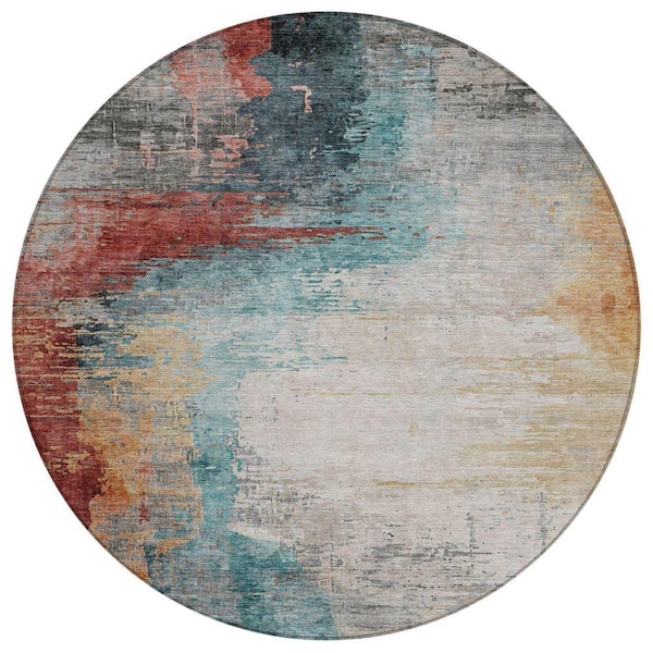 Chantille Machine Washable Indoor/Outdoor Abstract ACN2041 Teal 8 ft. x 8 ft. Area Rug
