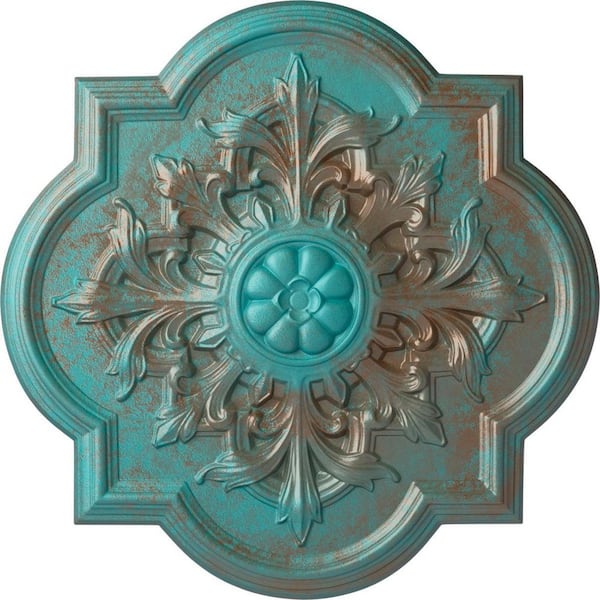 Ekena Millwork 31-1/4 in. x 2 in. Bonetti Urethane Ceiling Medallion (Fits Canopies up to 7-3/8 in.), Copper Green Patina