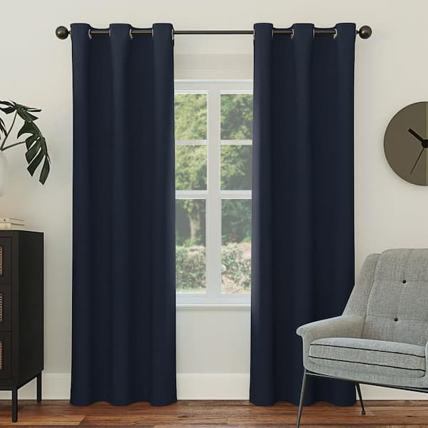 Gavin Energy Saving Navy Blue Layered 40 in. W x 108 in. L Grommet Blackout Curtain (Single Panel)
