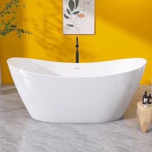 68 in. x 30.3 in. Soaking Bathtub Acrylic Freestanding Tubs Double Slipper Flatbottom Free Standing Alone Tub in White