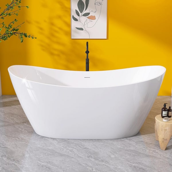 NTQ 68 in. x 30.3 in. Soaking Bathtub Acrylic Freestanding Tubs Double Slipper Flatbottom Free Standing Alone Tub in White