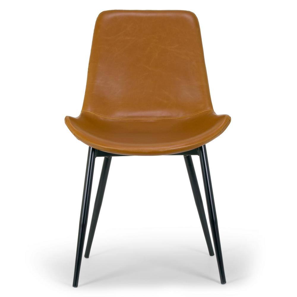 Caramel Brown Faux Leather High Back Side Chair with Black Metal Legs