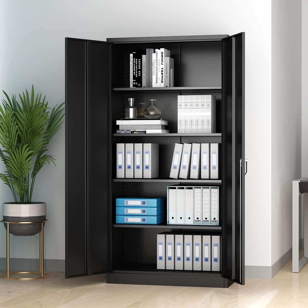 Buy 72 In Tall Black Metal Storage Cabinet With 2 Doors And 4 Shelves