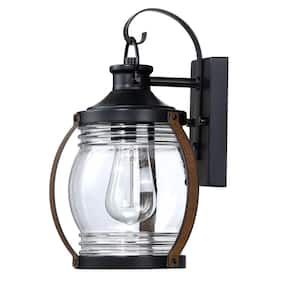 1-Light Black Hardwired Outdoor Wall Lantern Sconce