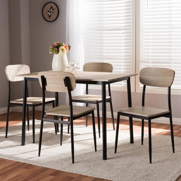 Baxton Studio Honore 5 Piece Light Brown Dining Set 146 8659 HD