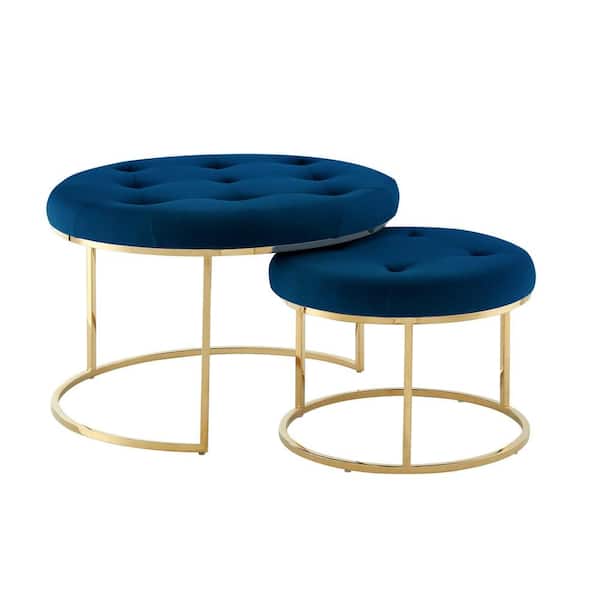 Nicole Miller Draven Velvet Cocktail Ottoman Navy Gold