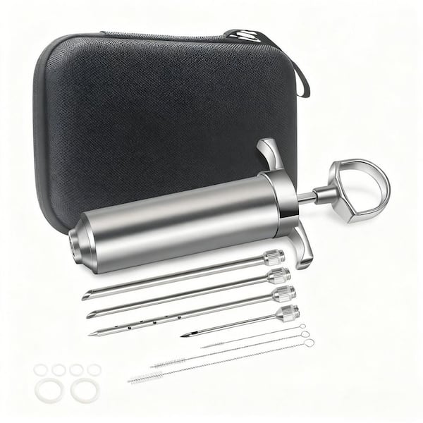 Premium Stainless Steel Meat Marinade Injector Kit with Silicone Brush & Storage Case