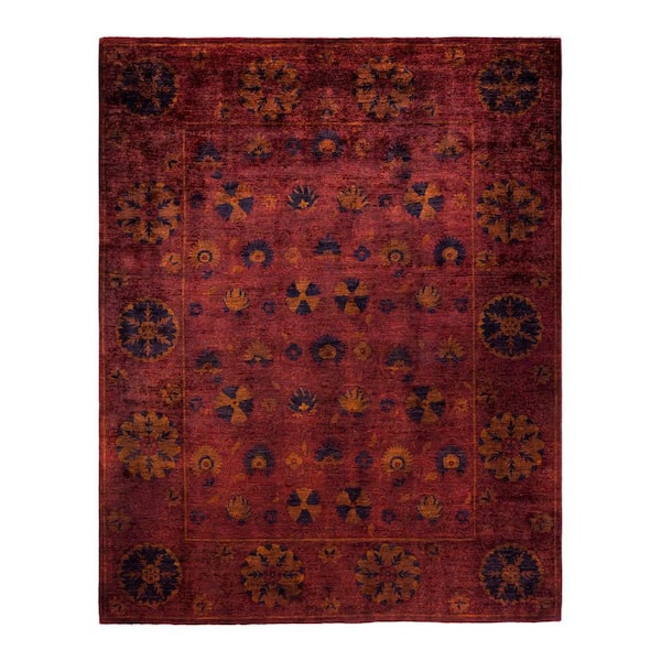 Solo Rugs One-of-a-Kind Contemporary Red 8 ft. x 10 ft. Hand Knotted Overdyed Area Rug