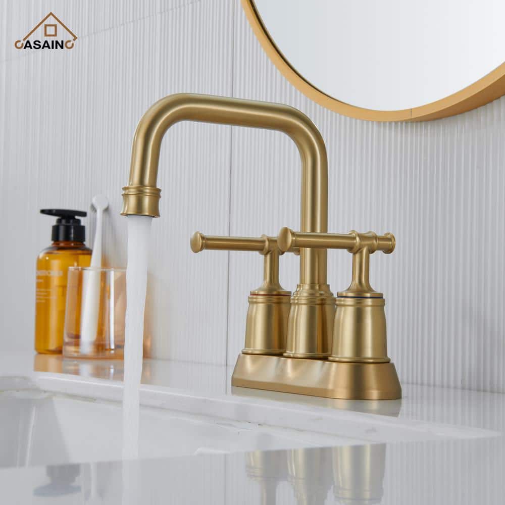Brushed Gold Stainless Steel Double Handle Bathroom Faucet with Drain Assembly
