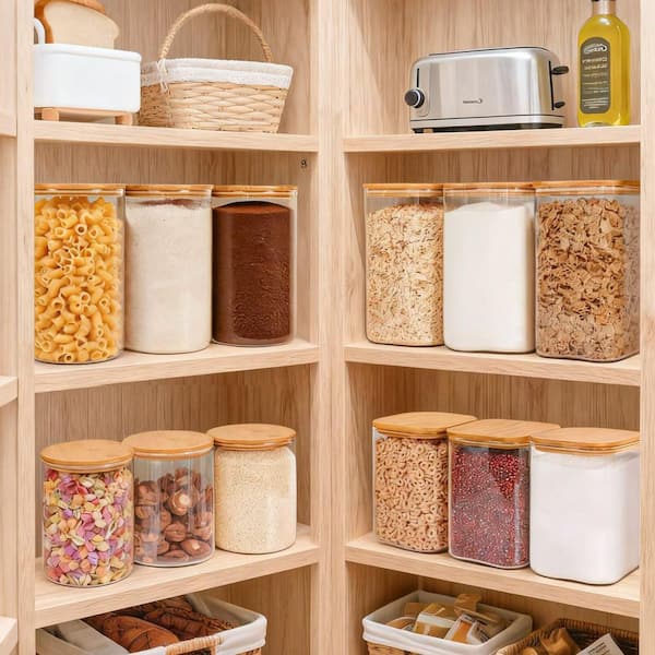 2-Pack Glass Flour and Sugar Containers, Square Glass Containers with Bamboo Lids for Cookies, Coffee Beans