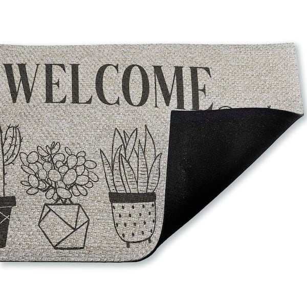 Various Potted Cactus Welcome Black 18 in. x 30 in. Polyester Non-Slip Outdoor Door Mat