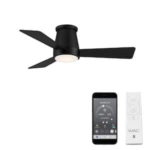 44 in. Matte Black with 3000K LED Hug Indoor and Outdoor 3-Blade Smart Flush Mount Ceiling Fan Light Kit and Remote