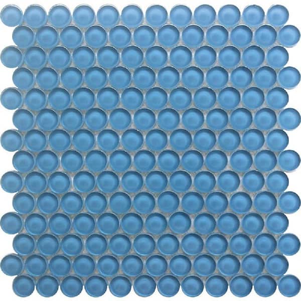 Apollo Tile 5 pack 12-in x 12-in Sky Blue Penny Round Polished Glass Mosaic Tile (5 Sq ft/case)