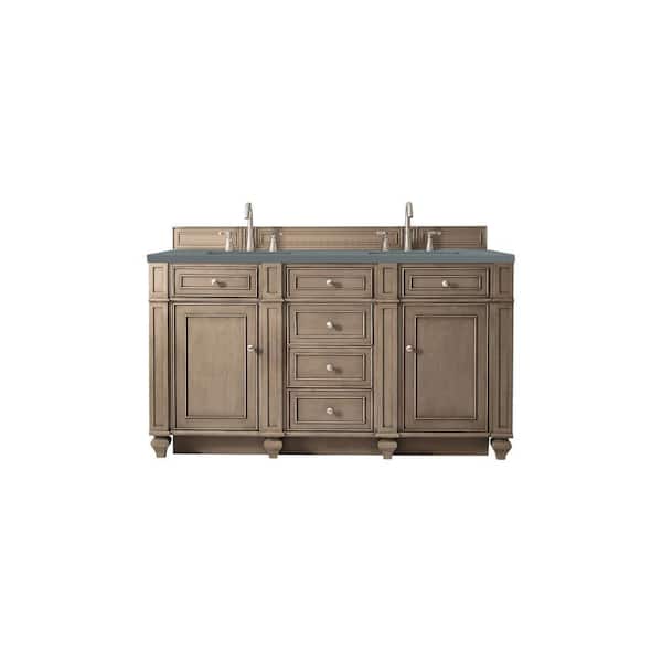 James Martin Vanities Bristol 60 in. W x 23.5 in. D x 34 in. H Double Bathroom Vanity in Whitewashed Walnut with Cala Blue Quartz Top