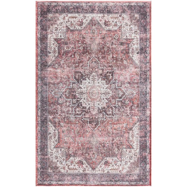 Washables Red 3 ft. x 5 ft. Center medallion Traditional Area Rug