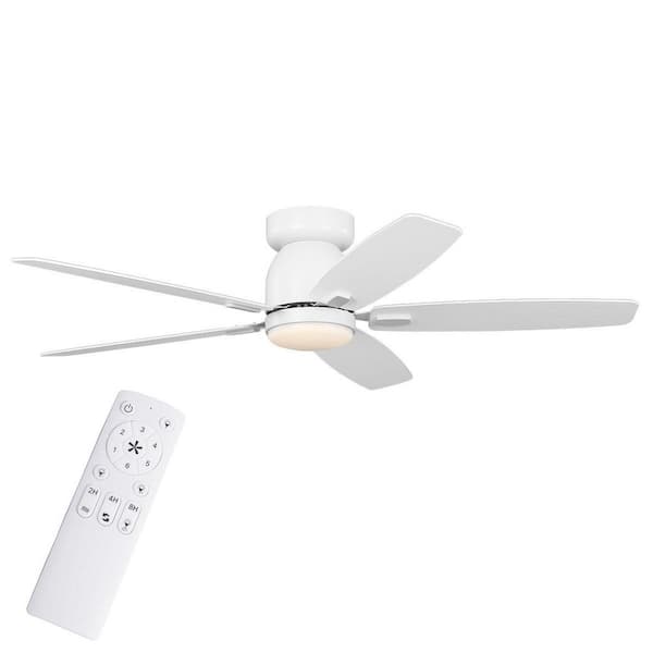 Grenada 52 in. Matte White Flush Mount Standard Ceiling Fan with White Adjustable LED Light, DC Motor, and Remote