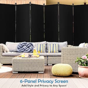 6-Panel Folding Room Divider 6 ft. Rolling Privacy Screen with Lockable Wheels Black