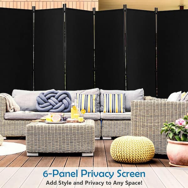 6-Panel Folding Room Divider 6 ft. Rolling Privacy Screen with Lockable Wheels Black