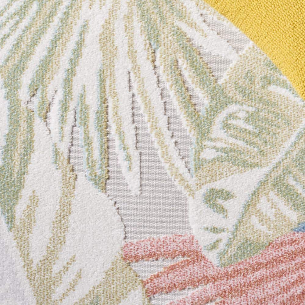 Lush Florals 79'' Square Light Green & Beige Easy-Care Outdoor Rug